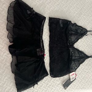 Black Lace Bra and Ruffled Skirt Set